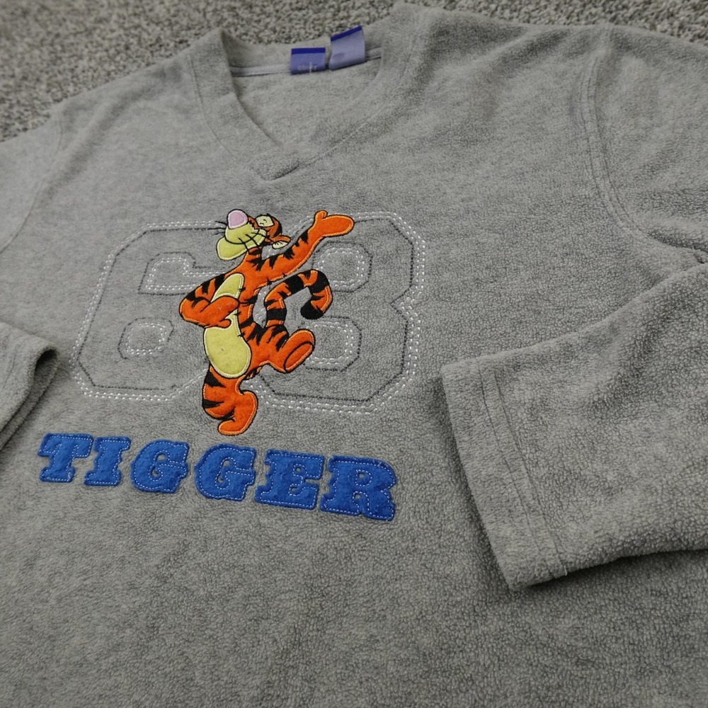 VTG Tigger Sweater Womens M Gray‎ Disney Embroidered Pullover V Neck Fleece 90s